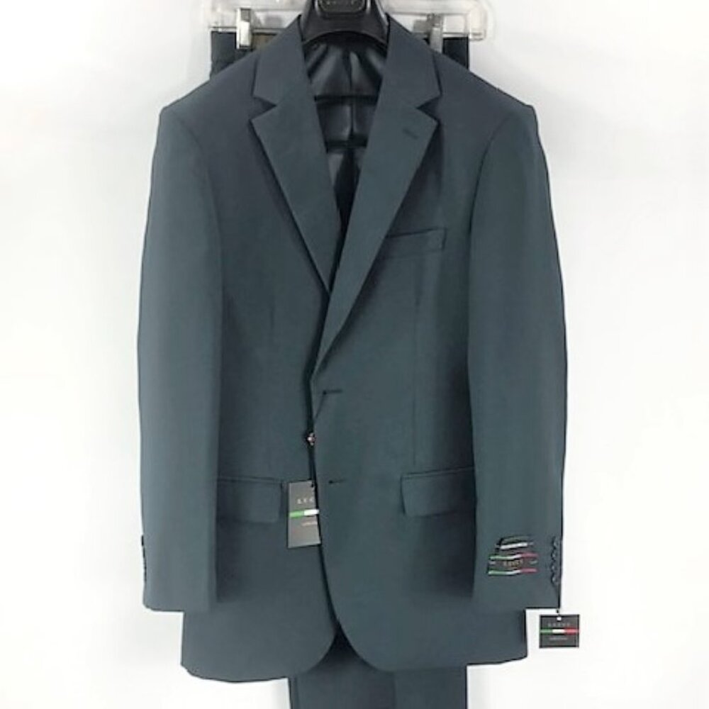 LUCCI Men Charcoal Gray Suit 2 Button Single Breasted Flat Front Pants Size 36R